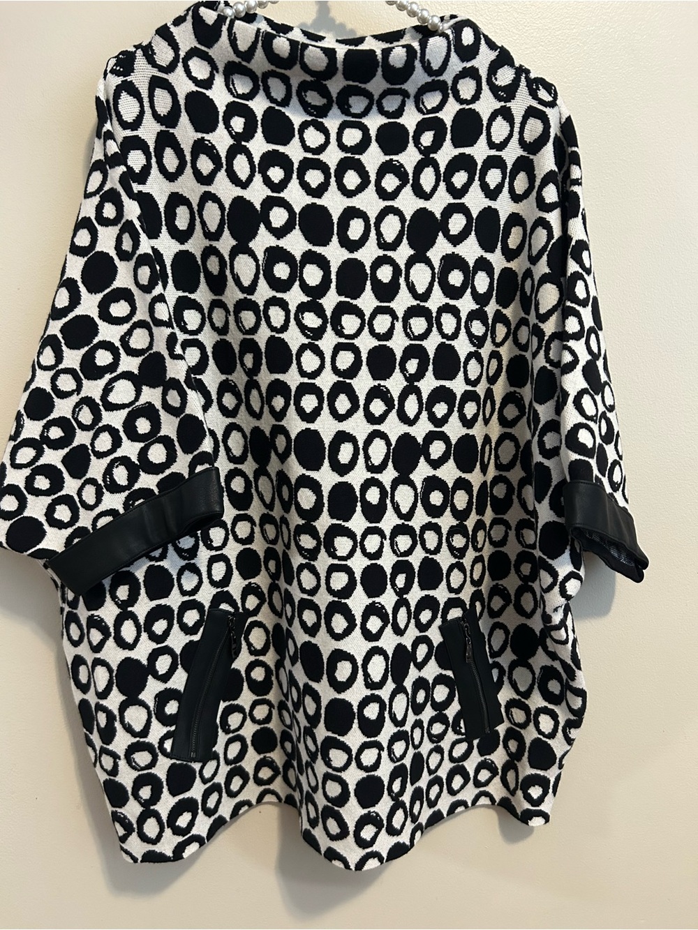 APNY Women Large Poncho Sweater Tunic Wool Blend Geometric Circle Zip Pockets
